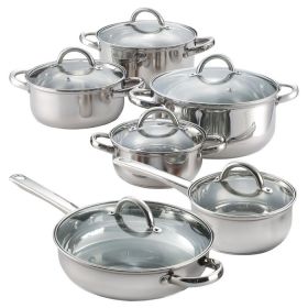 12-Piece Stainless Steel Cookware Set with Glass Lids & Cool-Touch Handles