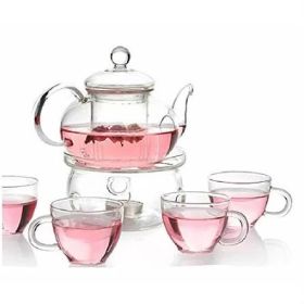 6-Piece Glass Tea Set with Teapot, Infuser, Warmer & 4 Cups