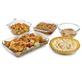 6-Piece Glass Bakeware Set with Covered Casserole, Pie Plate & Mixing Bowl