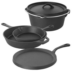 5-Piece Pre-Seasoned Cast Iron Cookware Set with Dutch Oven, Griddle & Skillets