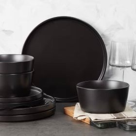 16-Piece Matte Black Stoneware Dinnerware Set – Service for 4