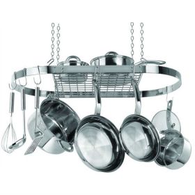 Stainless Steel Oval Ceiling Pot Rack with 8 Hooks