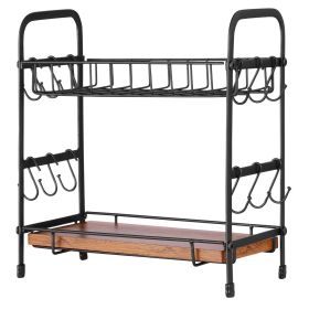2-Tier Coffee Bar Organizer with Mug Hooks
