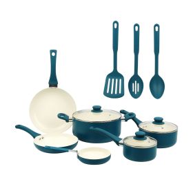 12-Piece Ceramic Nonstick Cookware Set – Blue