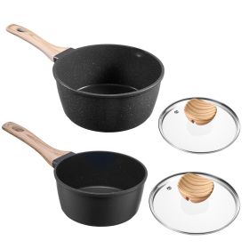 Nonstick Saucepan Set with Glass Lids, 1.5 QT & 2.5 QT