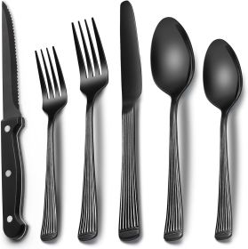 24-Piece Black Stainless Steel Flatware Set with Steak Knives (Service for 4)
