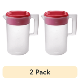 2-Pack 1 Gallon Plastic Pitchers – Clear/Red Beverage Jugs