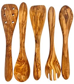5-Piece Olive Wood Kitchen Utensil Set – Hand-Carved Cooking Tools