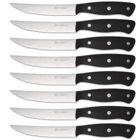 KATISUN 8-Piece Carbon Steel Steak Knife Set with Triple-Rivet POM Handles (Option: Primary color)