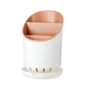 Divided Utensil Holder with Drainage Tray (Color: Pink)