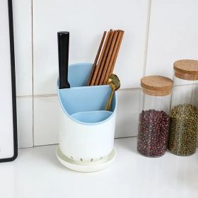 Divided Utensil Holder with Drainage Tray (Color: Blue)