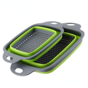 2-Piece Collapsible Silicone Colander Set with Handles (Color: Green Set (1 Large + 1 Small))